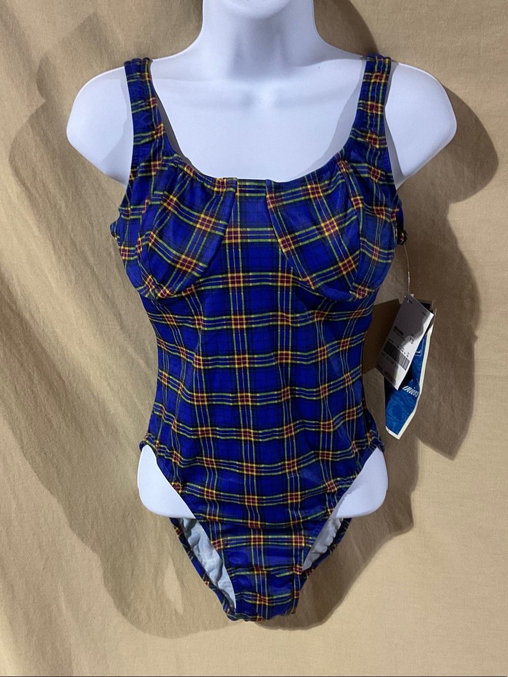 Mainframe Size 13 (Junior) Blue Plaid One-Piece Swimsuit with Supportive Cups